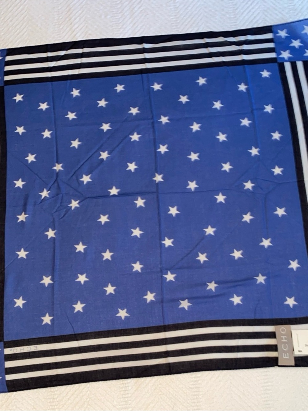 Vintage Echo 100% Silk American Flag Scarf Stars Stripes Americana Preppy -NEW
